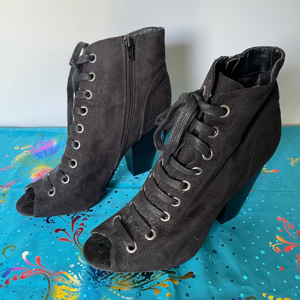 Fioni Black Lace-Up Booties, Size 8